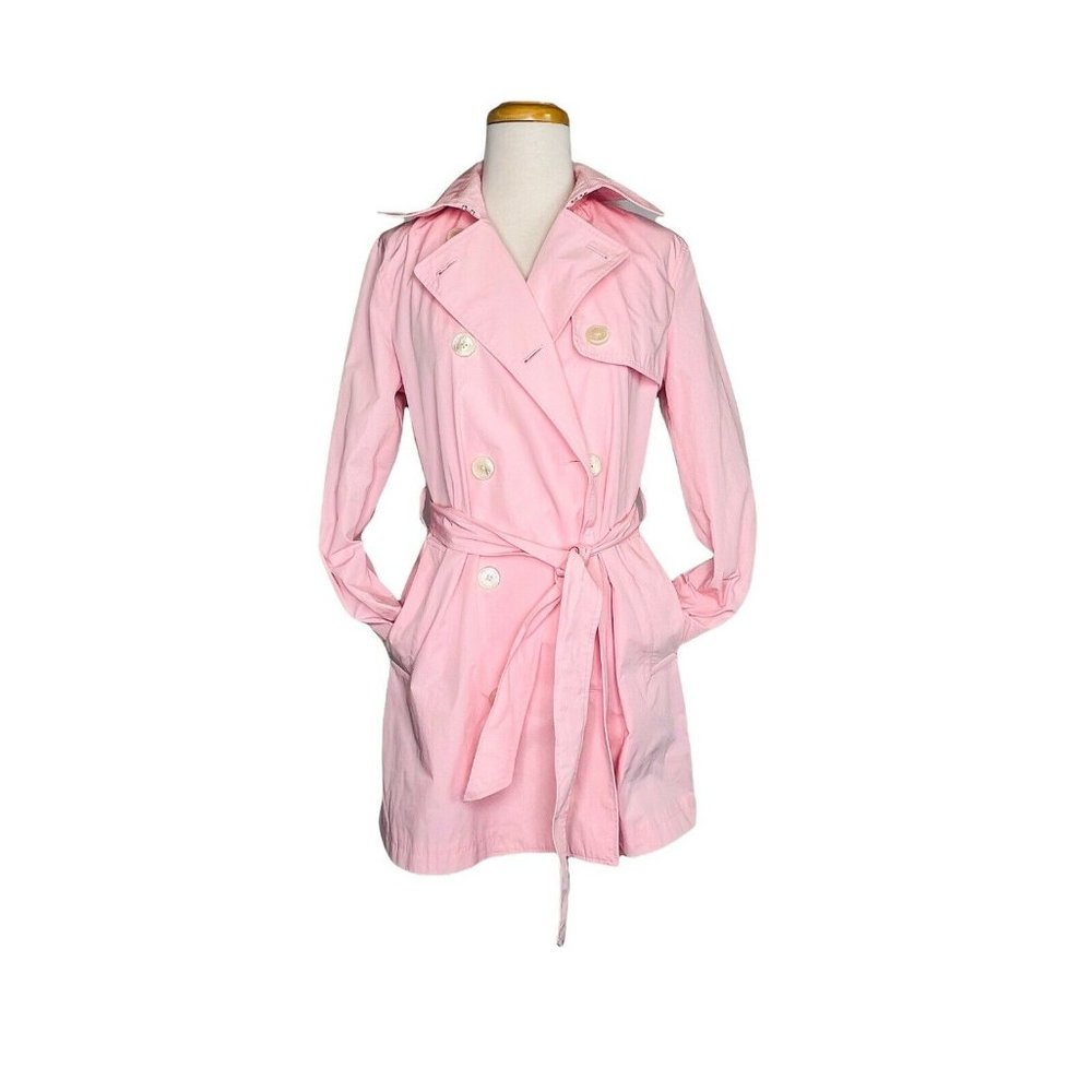 LAUREN RALPH LAUREN Vintage Nylon Jacket Pink Double Breasted Belt Trench Coat - Picture 2 of 11